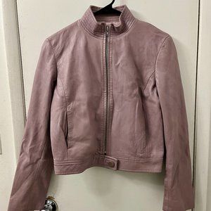 DKNY Hollyhock Lilac Purple Butter Soft Leather Zip Up Bomber Jacket